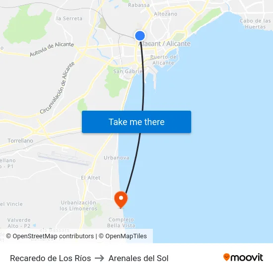 Recaredo de Los Ríos to Arenales del Sol map