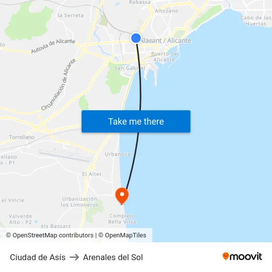 Ciudad de Asís to Arenales del Sol map