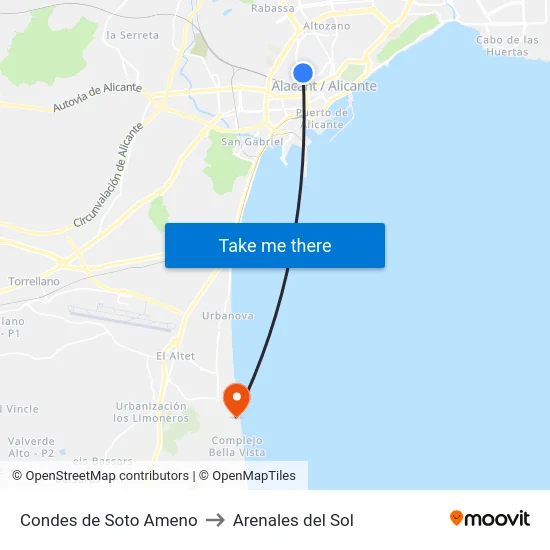 Condes de Soto Ameno to Arenales del Sol map