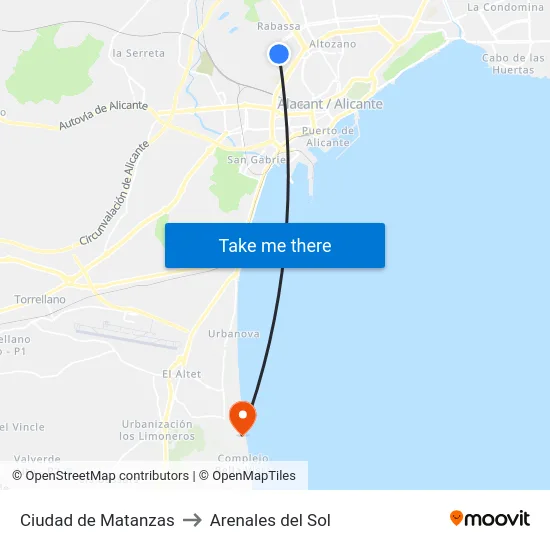 Ciudad de Matanzas to Arenales del Sol map