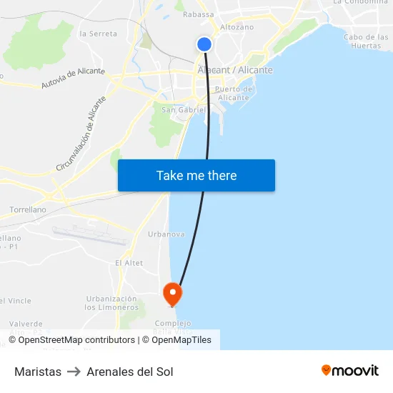 Maristas to Arenales del Sol map