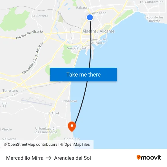 Mercadillo-Mirra to Arenales del Sol map