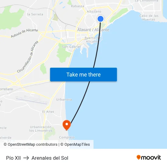 Pío XII to Arenales del Sol map