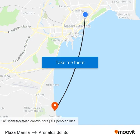 Plaza Manila to Arenales del Sol map
