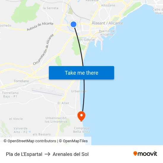 Pla de L'Espartal to Arenales del Sol map