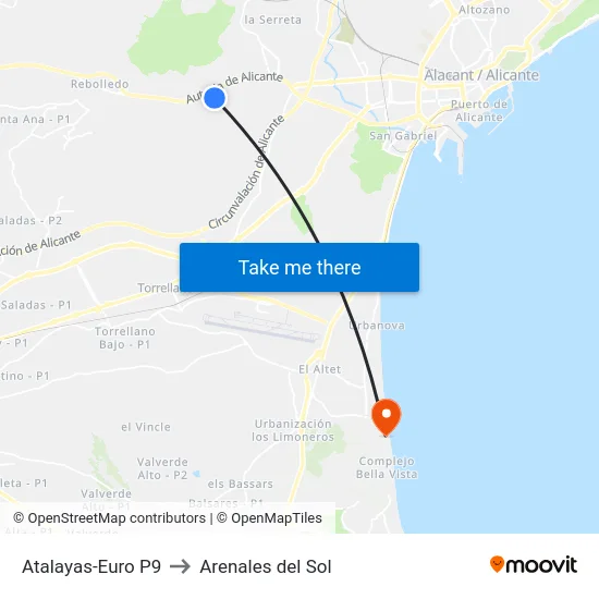 Atalayas-Euro P9 to Arenales del Sol map
