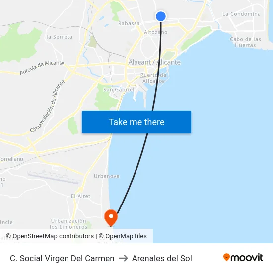 C. Social Virgen Del Carmen to Arenales del Sol map
