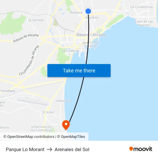 Parque Lo Morant to Arenales del Sol map