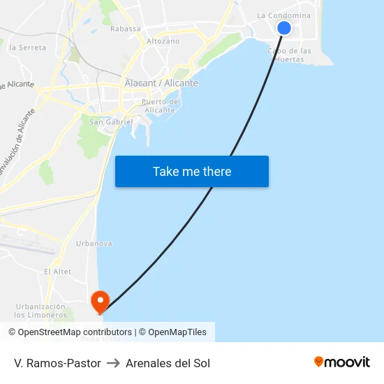 V. Ramos-Pastor to Arenales del Sol map