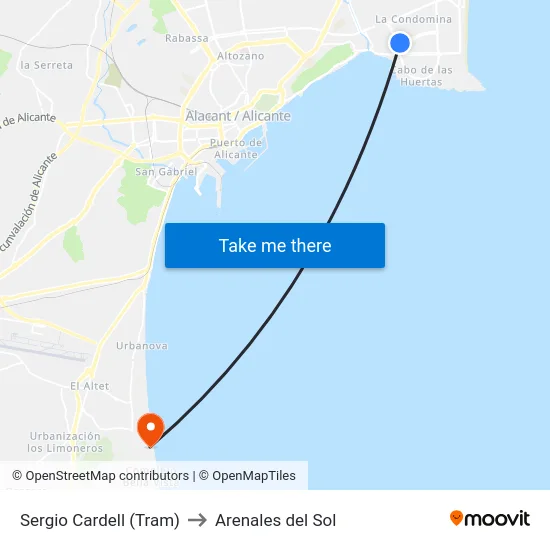 Sergio Cardell (Tram) to Arenales del Sol map