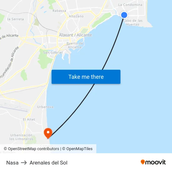 Nasa to Arenales del Sol map