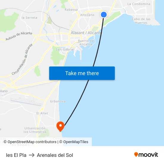 Ies El Pla to Arenales del Sol map