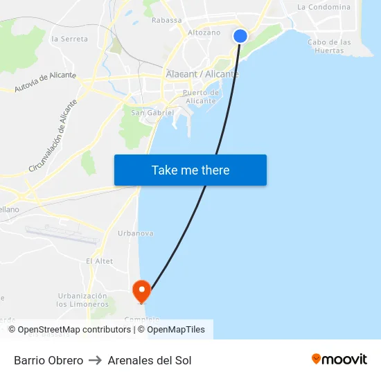 Barrio Obrero to Arenales del Sol map