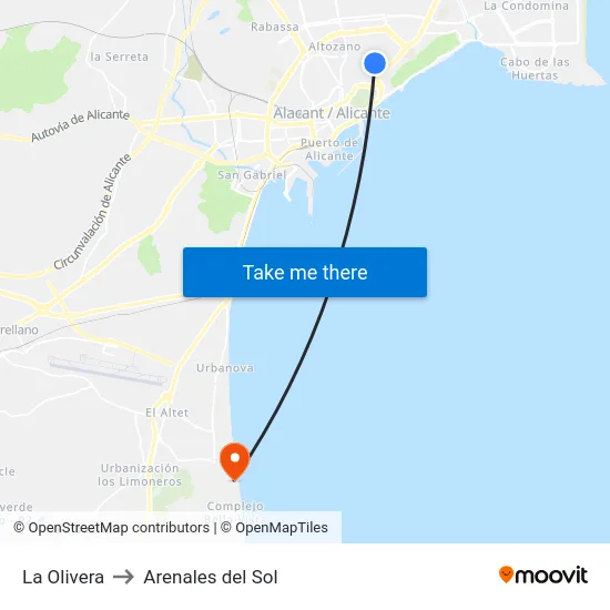 La Olivera to Arenales del Sol map