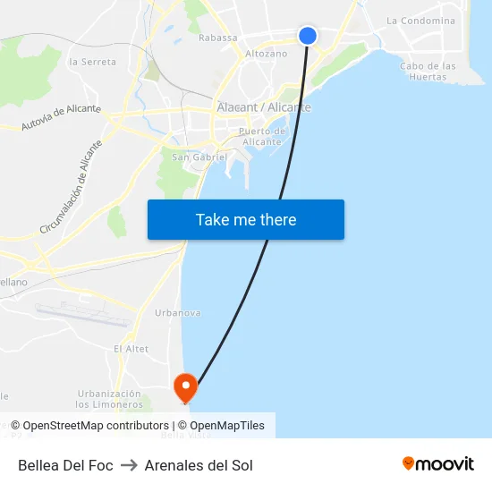 Bellea Del Foc to Arenales del Sol map