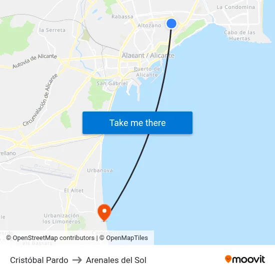 Cristóbal Pardo to Arenales del Sol map