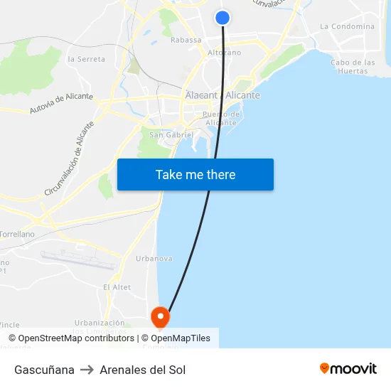 Gascuñana to Arenales del Sol map