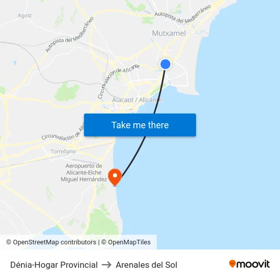 Dénia-Hogar Provincial to Arenales del Sol map