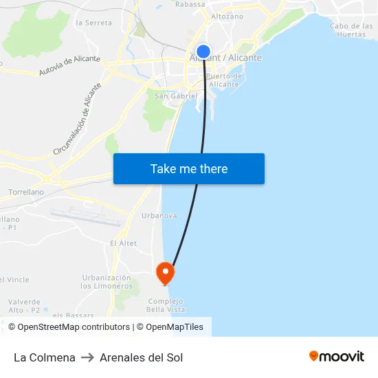 La Colmena to Arenales del Sol map