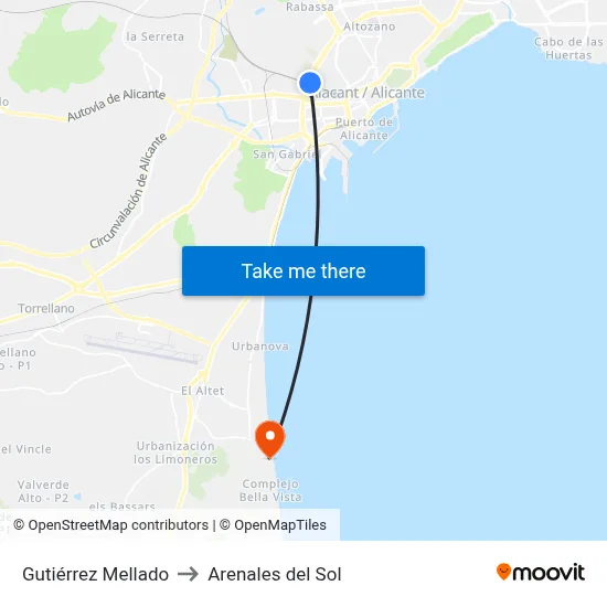 Gutiérrez Mellado to Arenales del Sol map