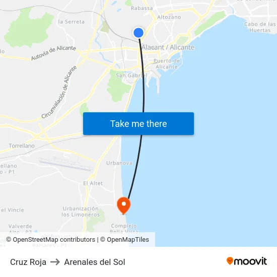 Cruz Roja to Arenales del Sol map