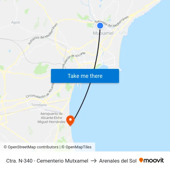Ctra. N-340 - Cementerio Mutxamel to Arenales del Sol map