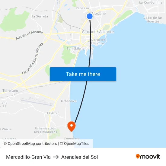 Mercadillo-Gran Vía to Arenales del Sol map