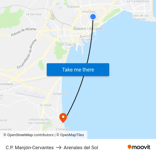 C.P. Manjón-Cervantes to Arenales del Sol map