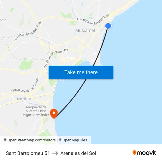 Sant Bartolomeu 51 to Arenales del Sol map