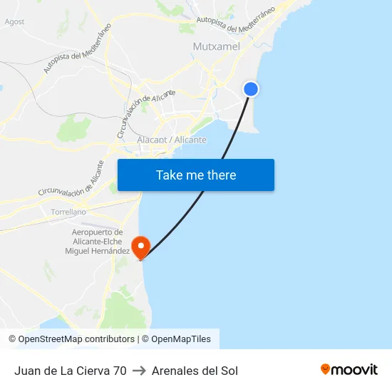Juan de La Cierva 70 to Arenales del Sol map