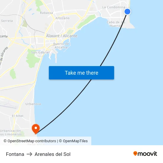 Fontana to Arenales del Sol map
