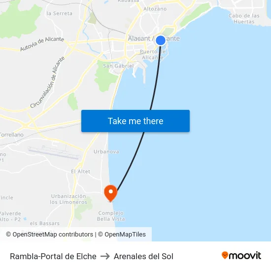 Rambla-Portal de Elche to Arenales del Sol map