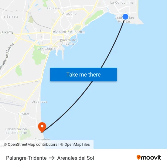 Palangre-Tridente to Arenales del Sol map