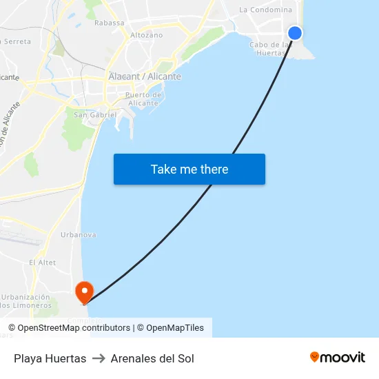 Playa Huertas to Arenales del Sol map