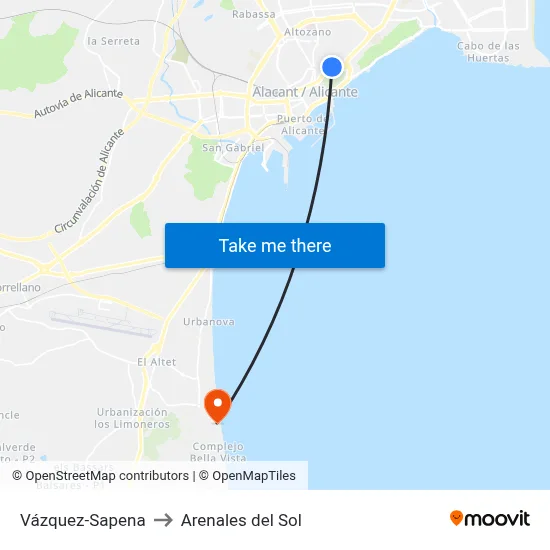 Vázquez-Sapena to Arenales del Sol map