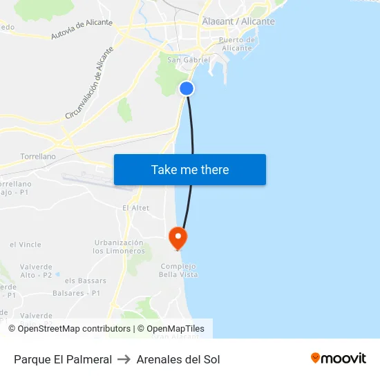 Parque El Palmeral to Arenales del Sol map