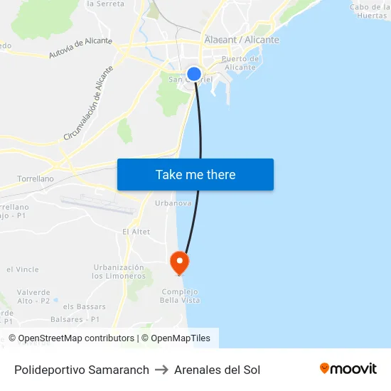 Polideportivo Samaranch to Arenales del Sol map