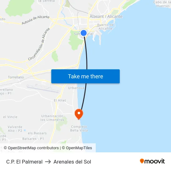 C.P. El Palmeral to Arenales del Sol map