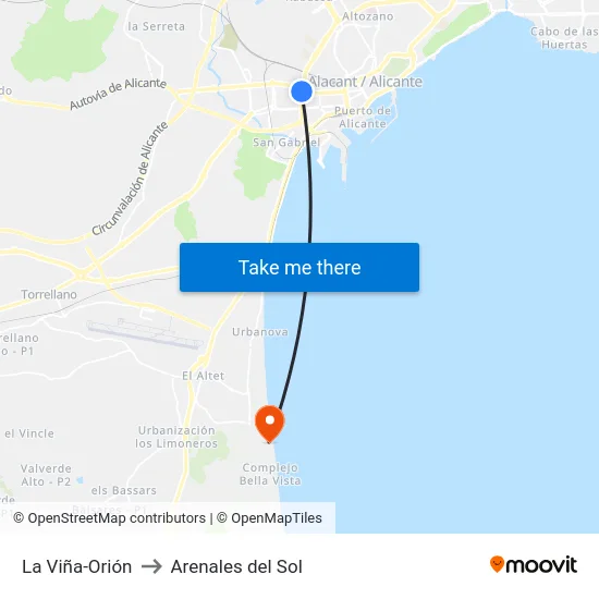 La Viña-Orión to Arenales del Sol map