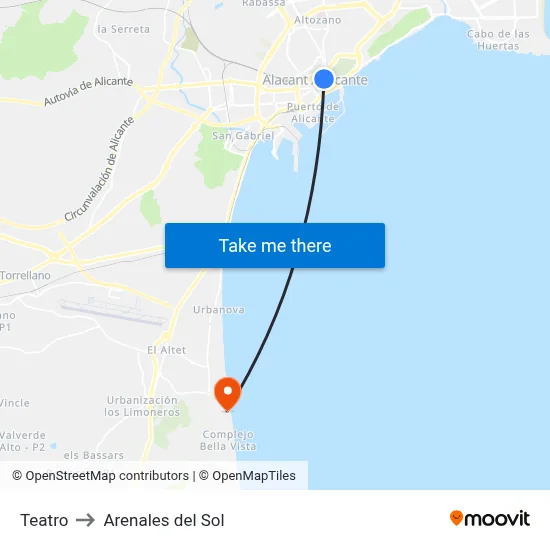 Teatro to Arenales del Sol map