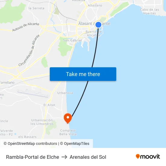 Rambla-Portal de Elche to Arenales del Sol map