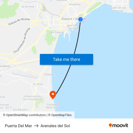 Puerta Del Mar to Arenales del Sol map