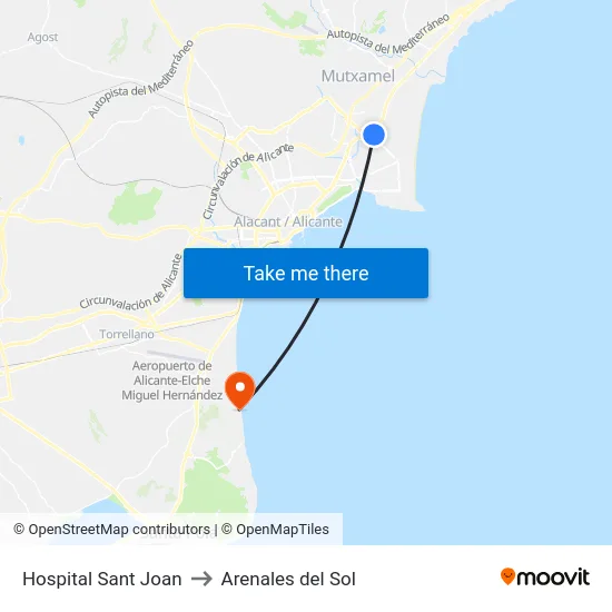 Hospital Sant Joan to Arenales del Sol map