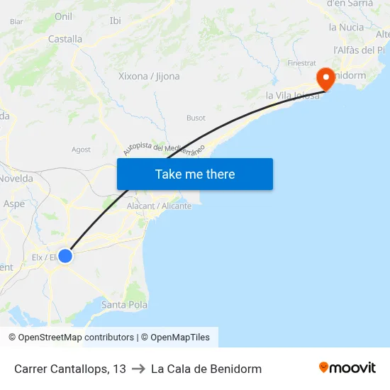 Carrer Cantallops, 13 to La Cala de Benidorm map