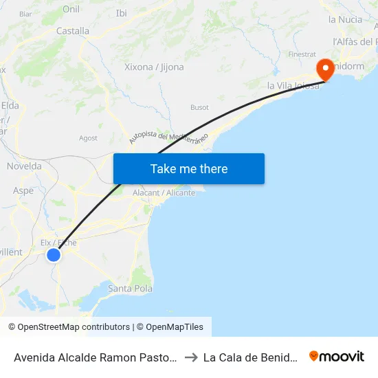 Avenida Alcalde Ramon Pastor, 22 to La Cala de Benidorm map