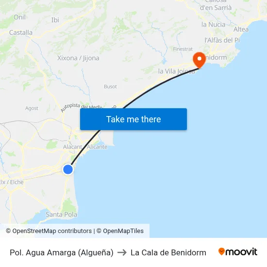 Pol. Agua Amarga (Algueña) to La Cala de Benidorm map