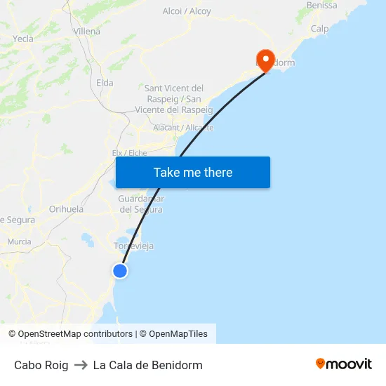 Cabo Roig to La Cala de Benidorm map
