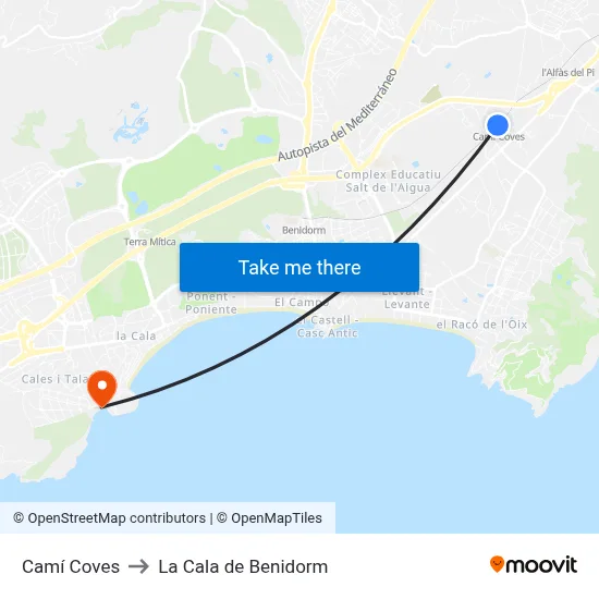 Camí Coves to La Cala de Benidorm map