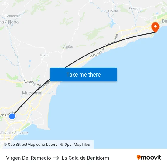 Virgen Del Remedio to La Cala de Benidorm map