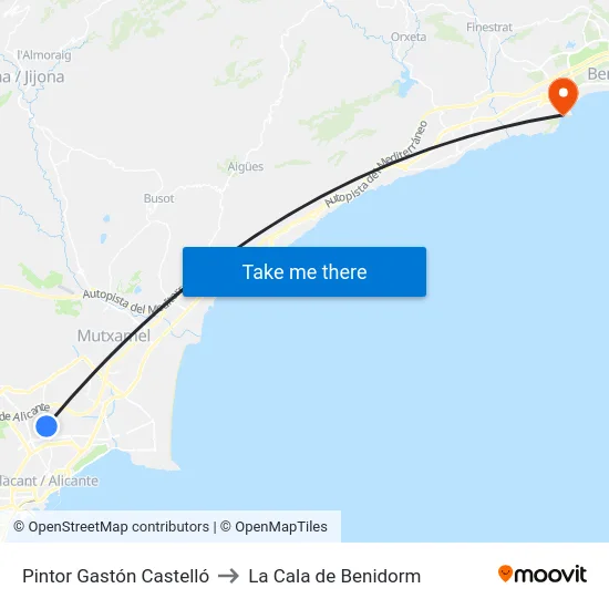 Pintor Gastón Castelló to La Cala de Benidorm map